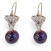 Art Deco 14k Diamond & Black Tahitian Pearl Drop Earrings