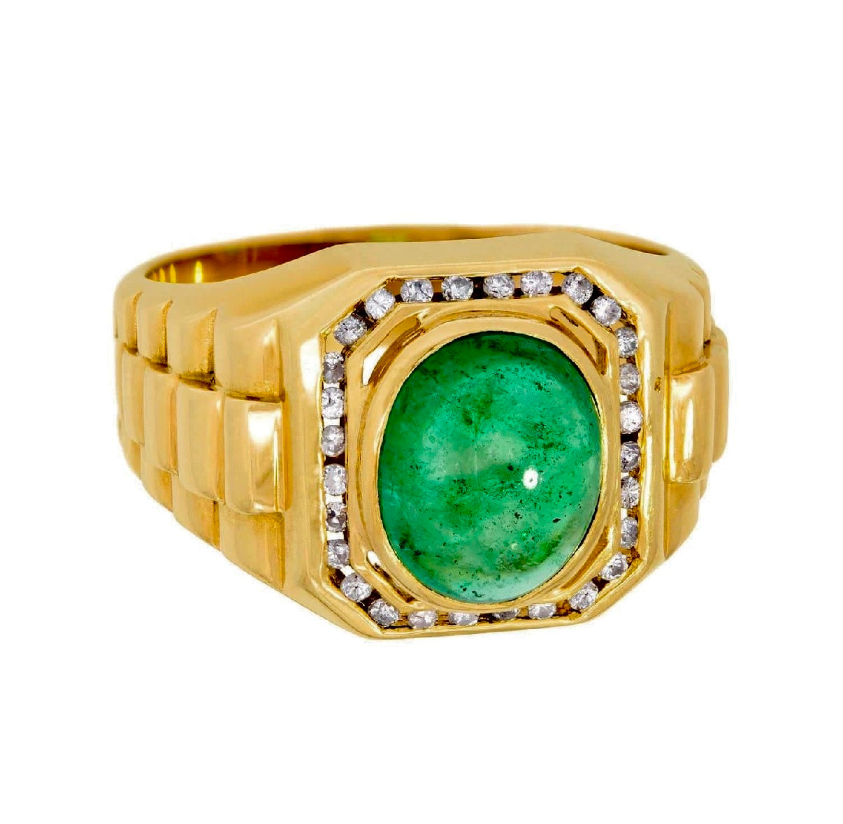 Vintage 18k 3ct Cabochon Emerald Diamond Ring