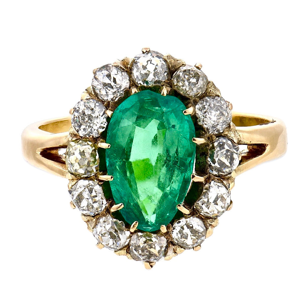 Victorian 14k Emerald and Diamond Halo Ring