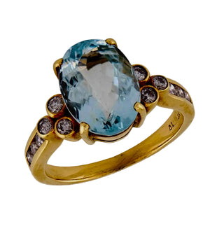 Estate 14k 3.50ct Aqua & Diamond Ring