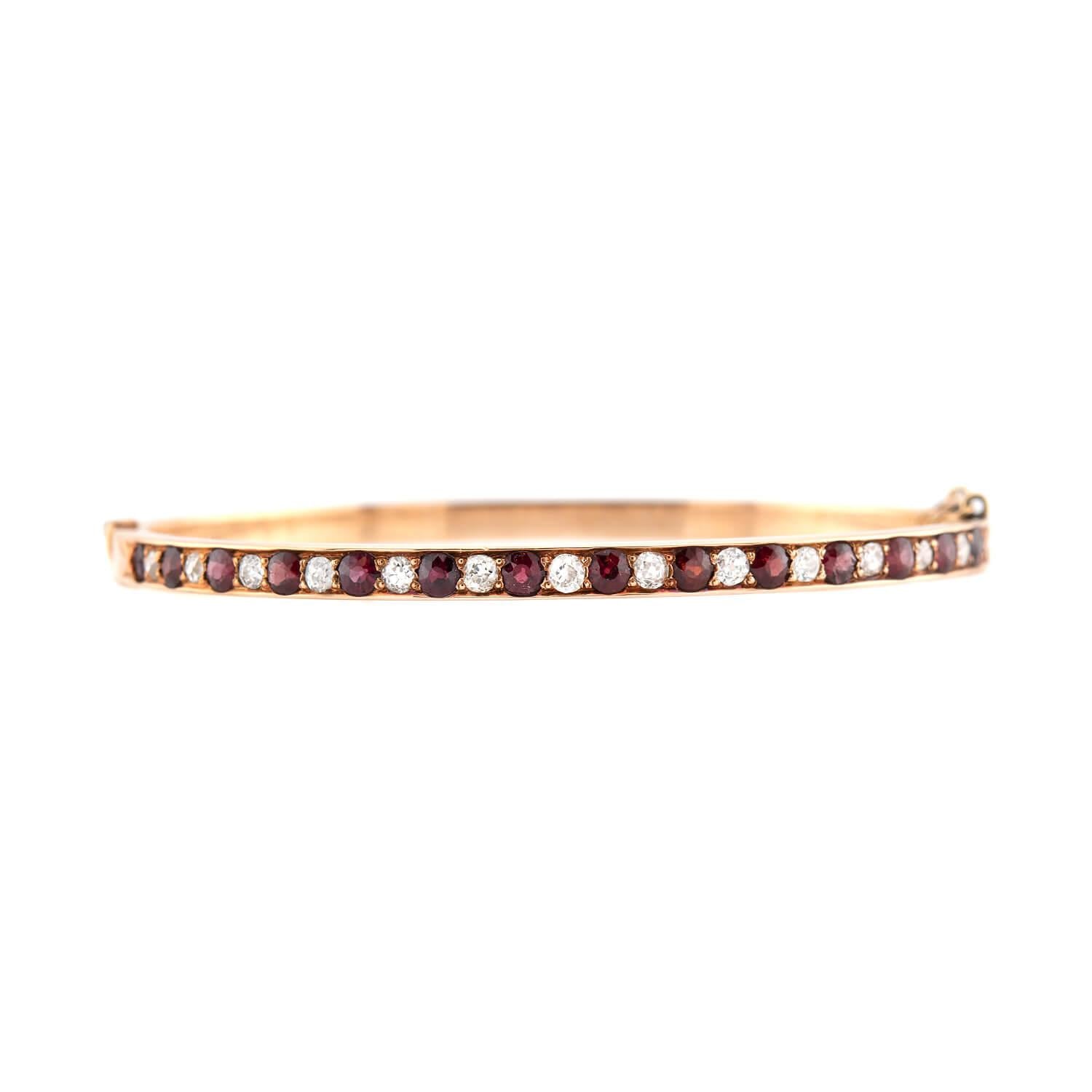 Victorian 14k Diamond and Garnet Bangle
