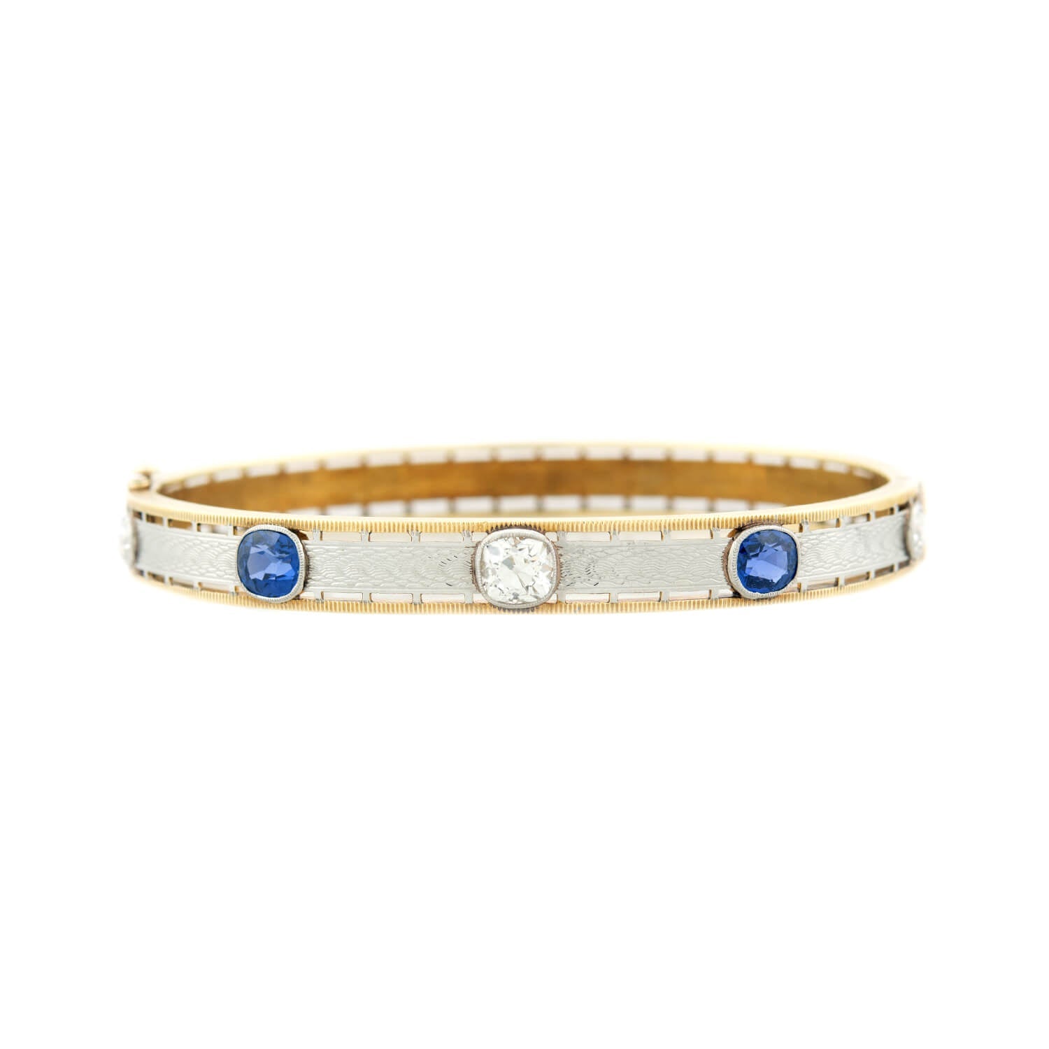 Edwardian Krementz 14k/Platinum Diamond & Sapphire Bangle Bracelet