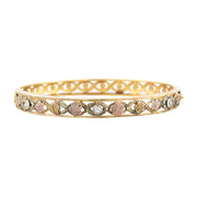 Edwardian 12k Yellow, Rose, and Green Gold Floral Diamond Bangle