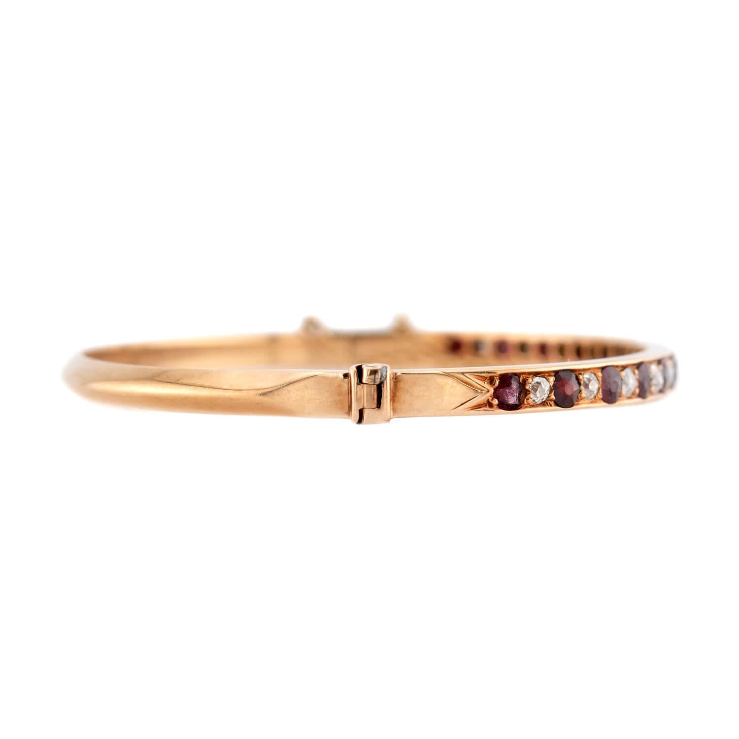 Victorian 14k Diamond and Garnet Bangle