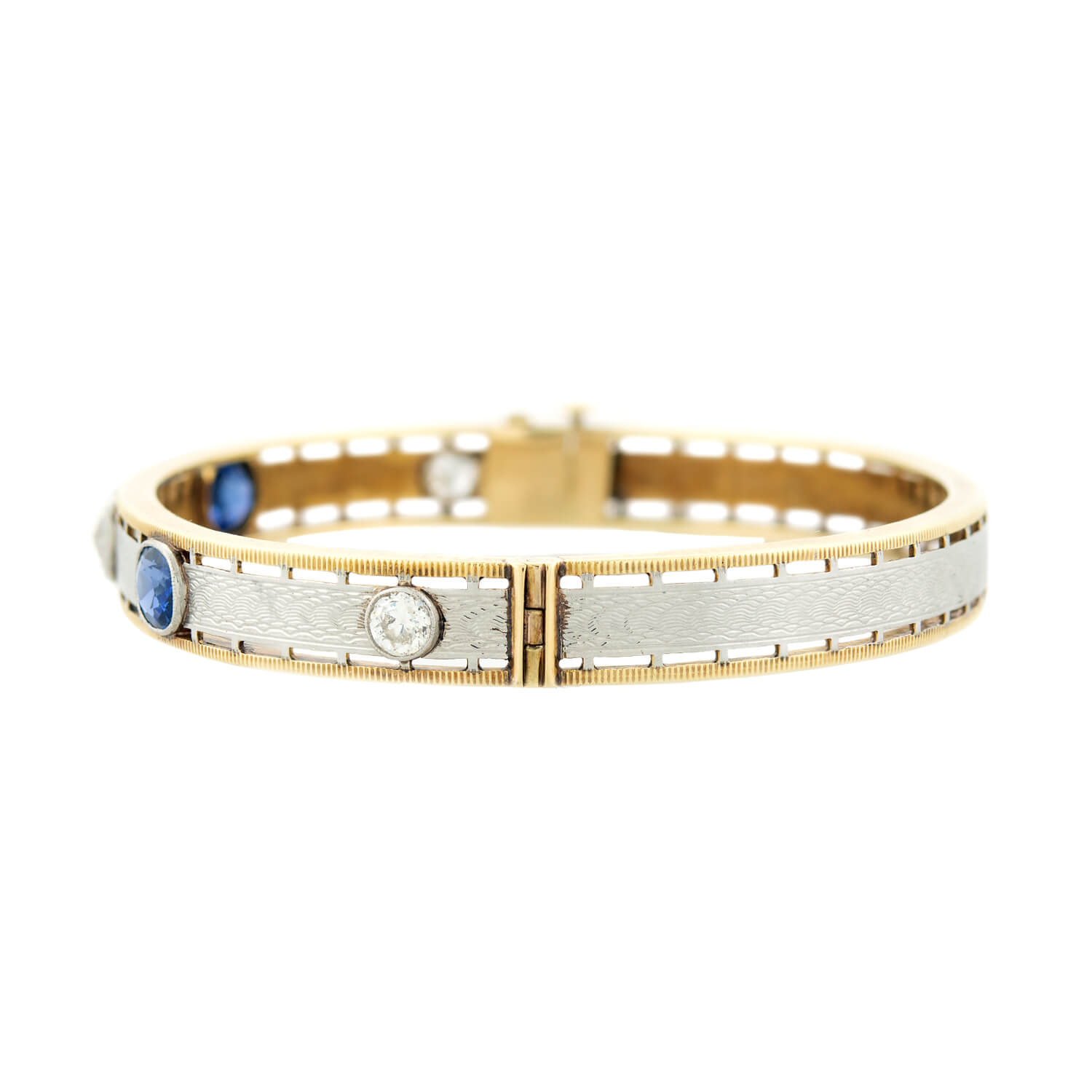 Edwardian Krementz 14k/Platinum Diamond & Sapphire Bangle Bracelet