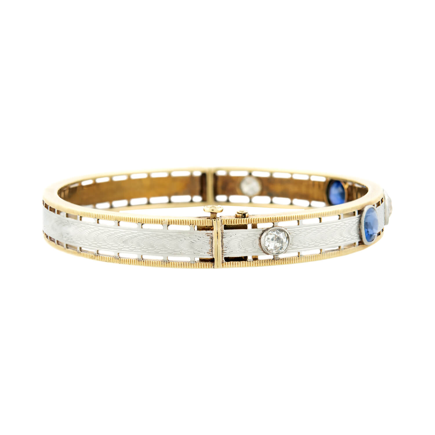 Edwardian Krementz 14k/Platinum Diamond & Sapphire Bangle Bracelet