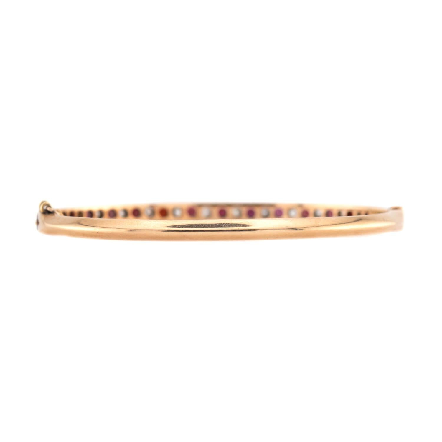 Victorian 14k Diamond and Garnet Bangle