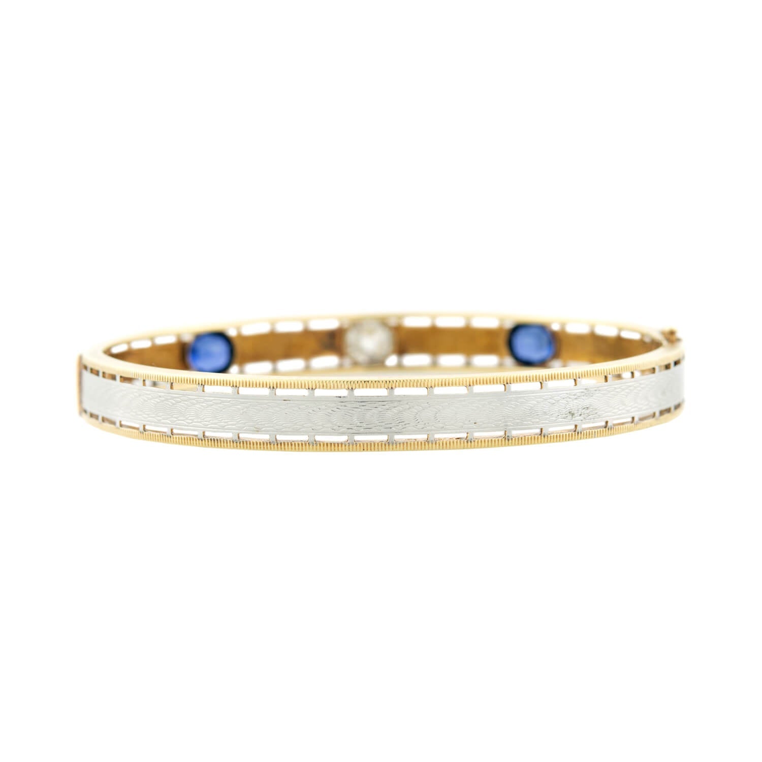 Edwardian Krementz 14k/Platinum Diamond & Sapphire Bangle Bracelet