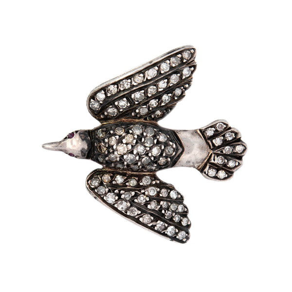 Victorian 18kt/Sterling Silver Diamond "Saint Esprit" Dove Pin 1.20ctw