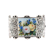 Victorian Sterling Silver Enamel Floral Motif Bangle