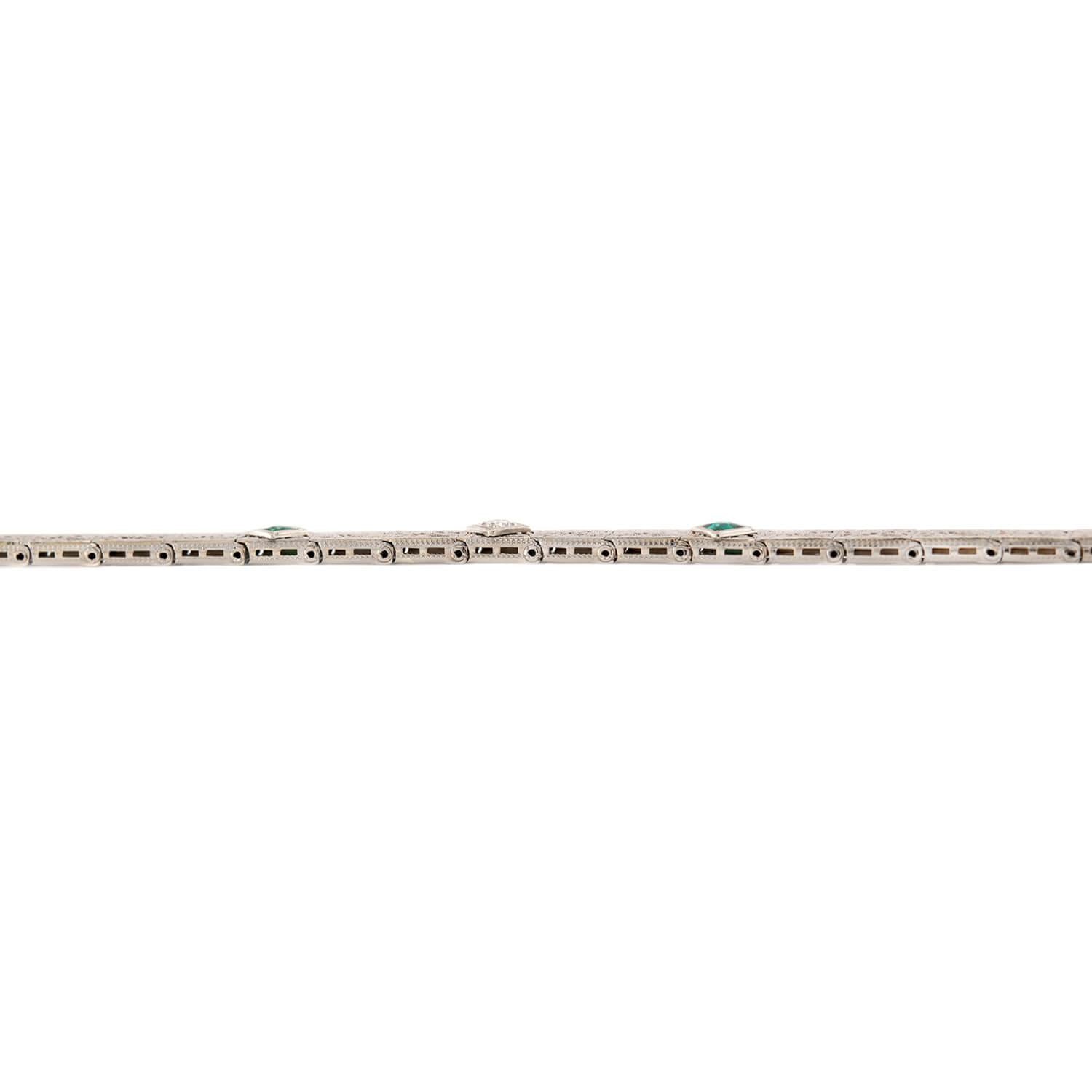 Art Deco 14k "Emerald" & Diamond Line Bracelet