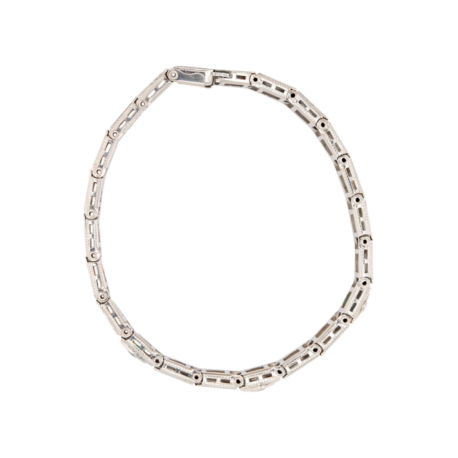 Art Deco 14k "Emerald" & Diamond Line Bracelet