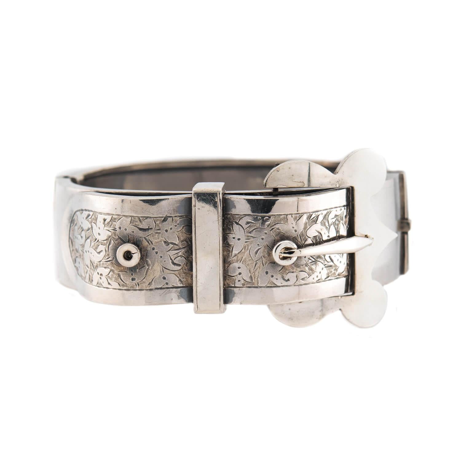 Victorian Sterling Silver Buckle Bangle Bracelet