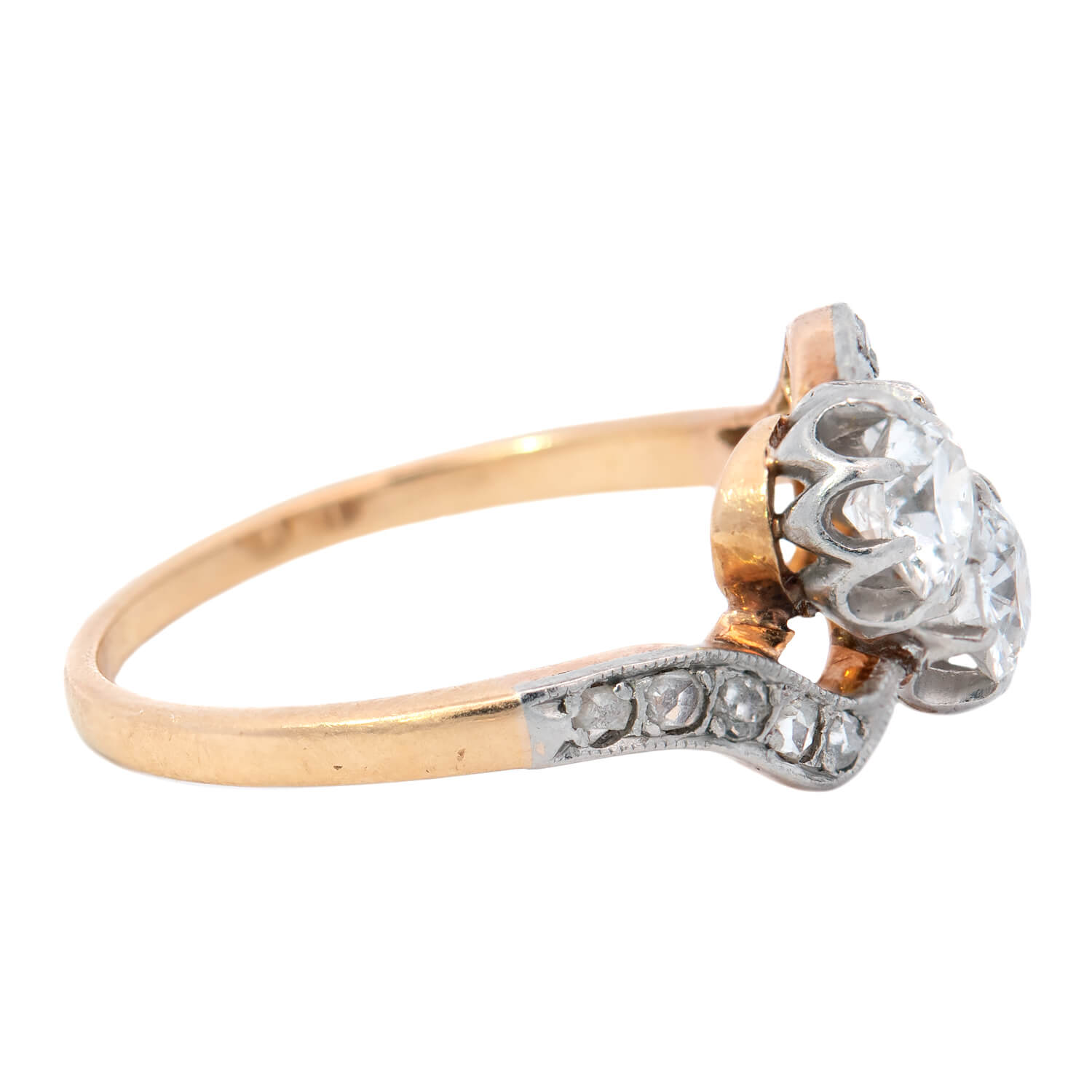 Edwardian 18k/Platinum Moi et Toi Bypass Diamond Ring