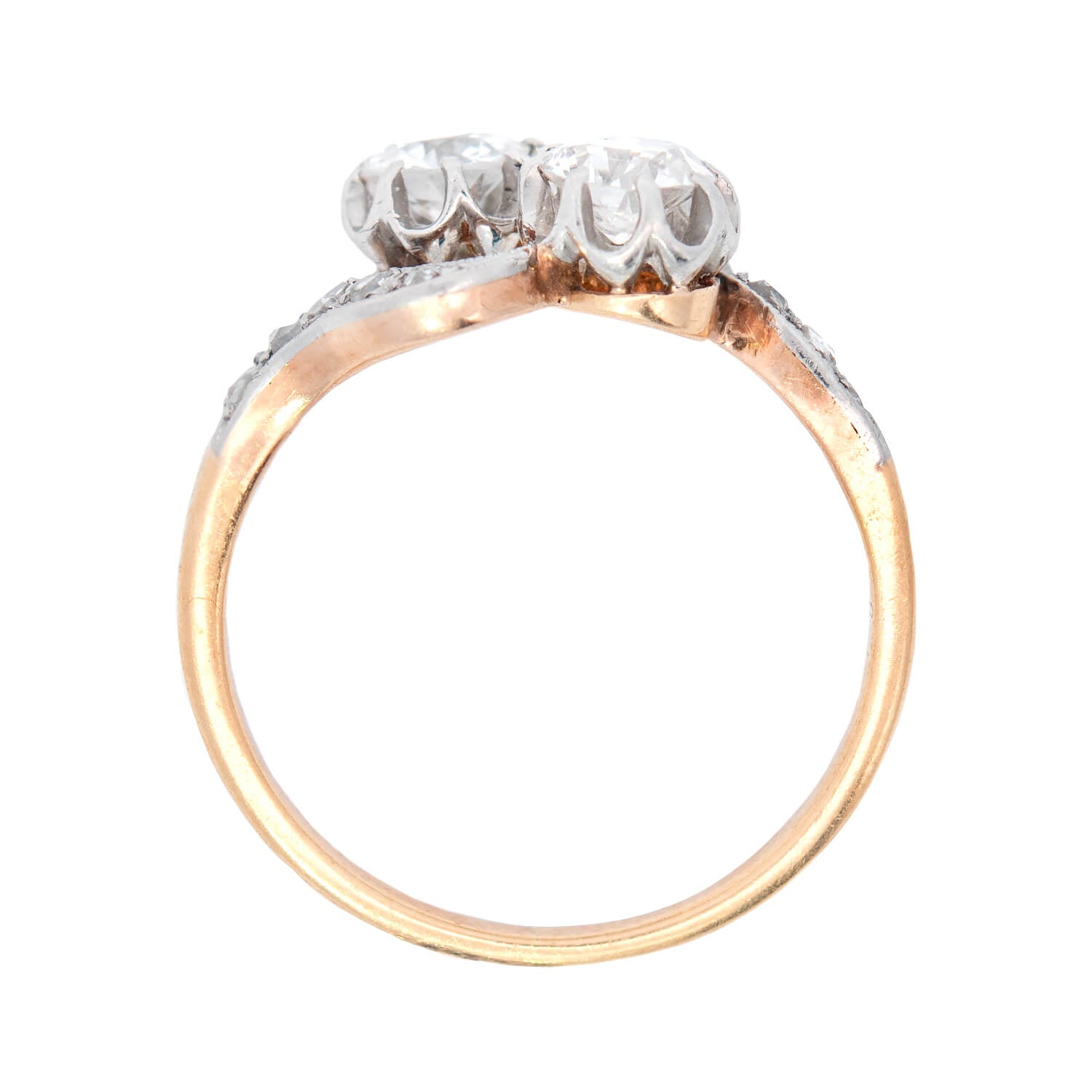 Edwardian 18k/Platinum Moi et Toi Bypass Diamond Ring