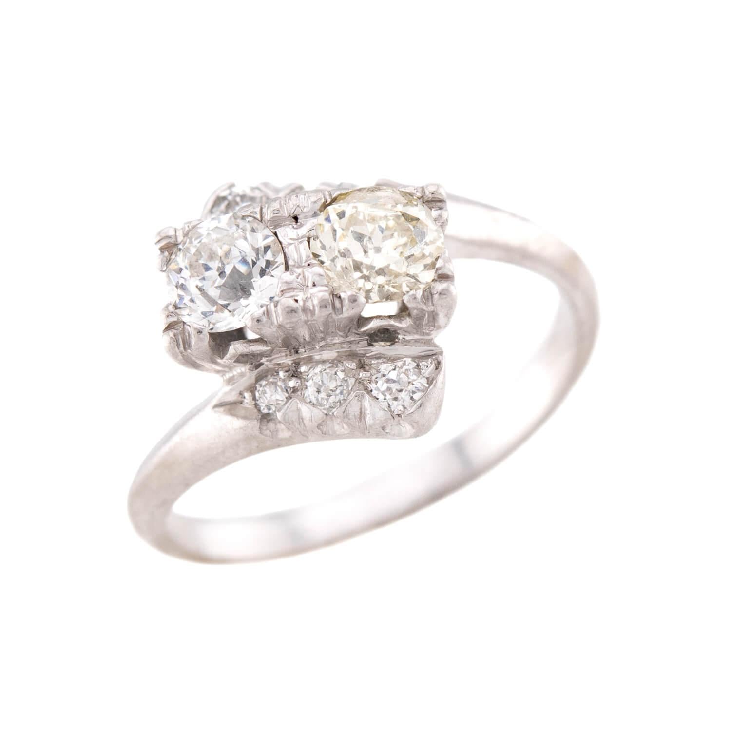 Art Deco Palladium Diamond Bypass Ring