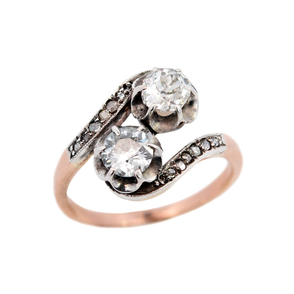 Victorian 14k/Sterling Silver "Moi Et Toi" Diamond Ring 1ctw+