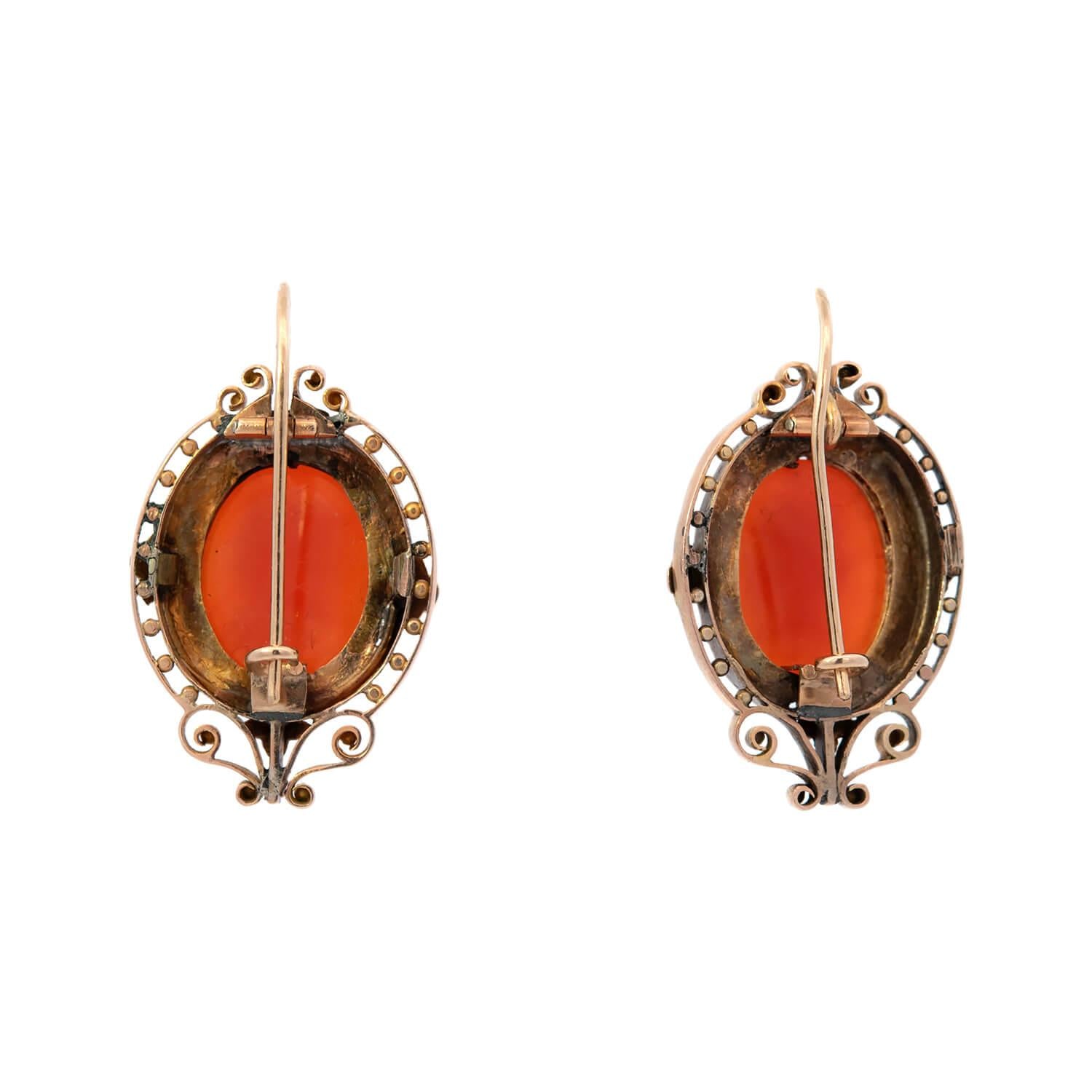 Victorian 14k Sardonyx Hardstone Lady Faces Cameo Earrings