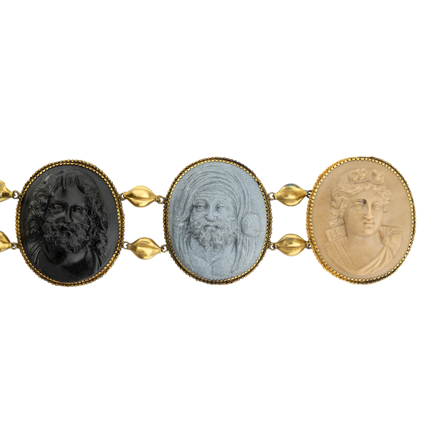 Victorian French 18k “Greco Roman Gods” Lava Stone Cameo Bracelet