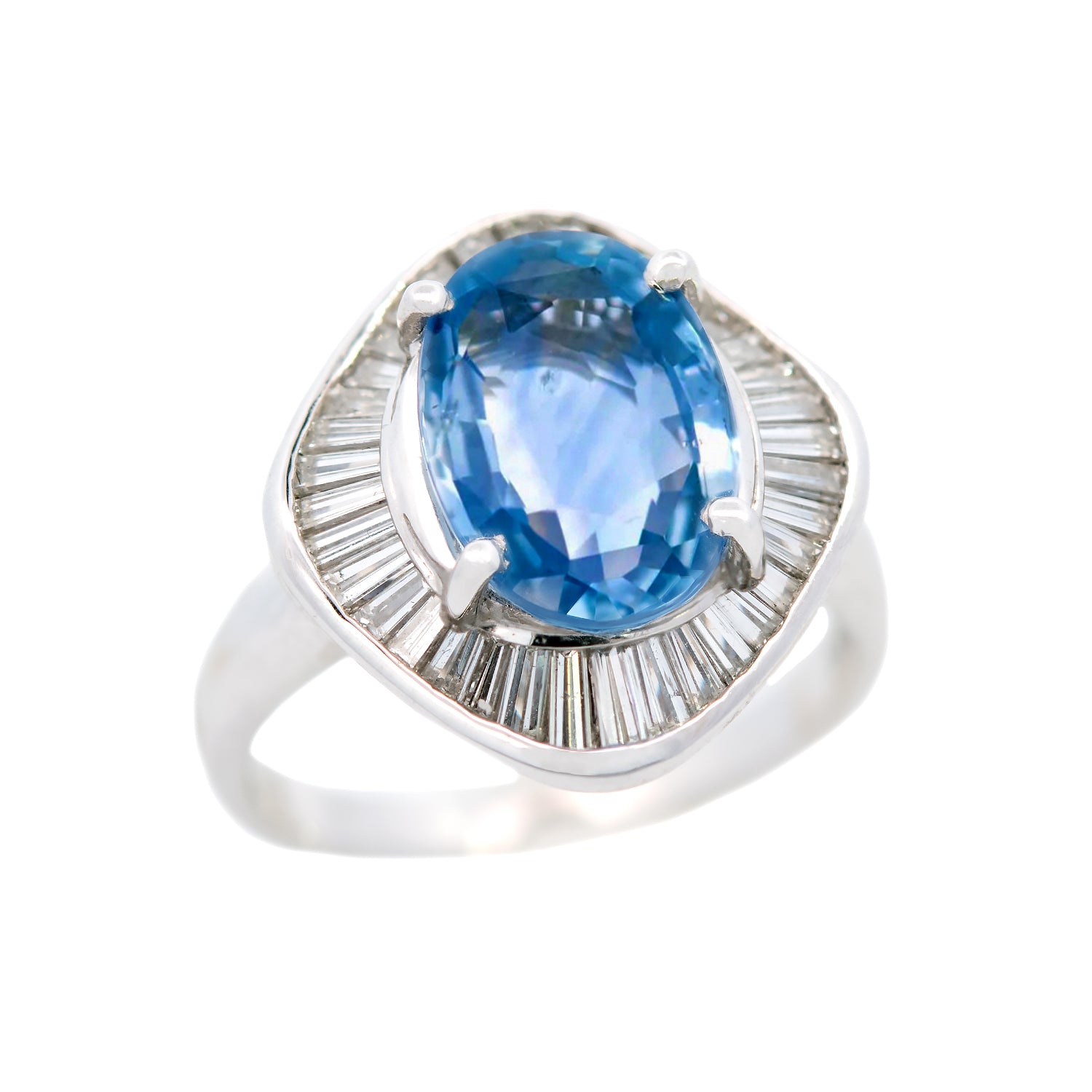 Art Deco Platinum GIA Ceylon Blue Sapphire Engagement Ring