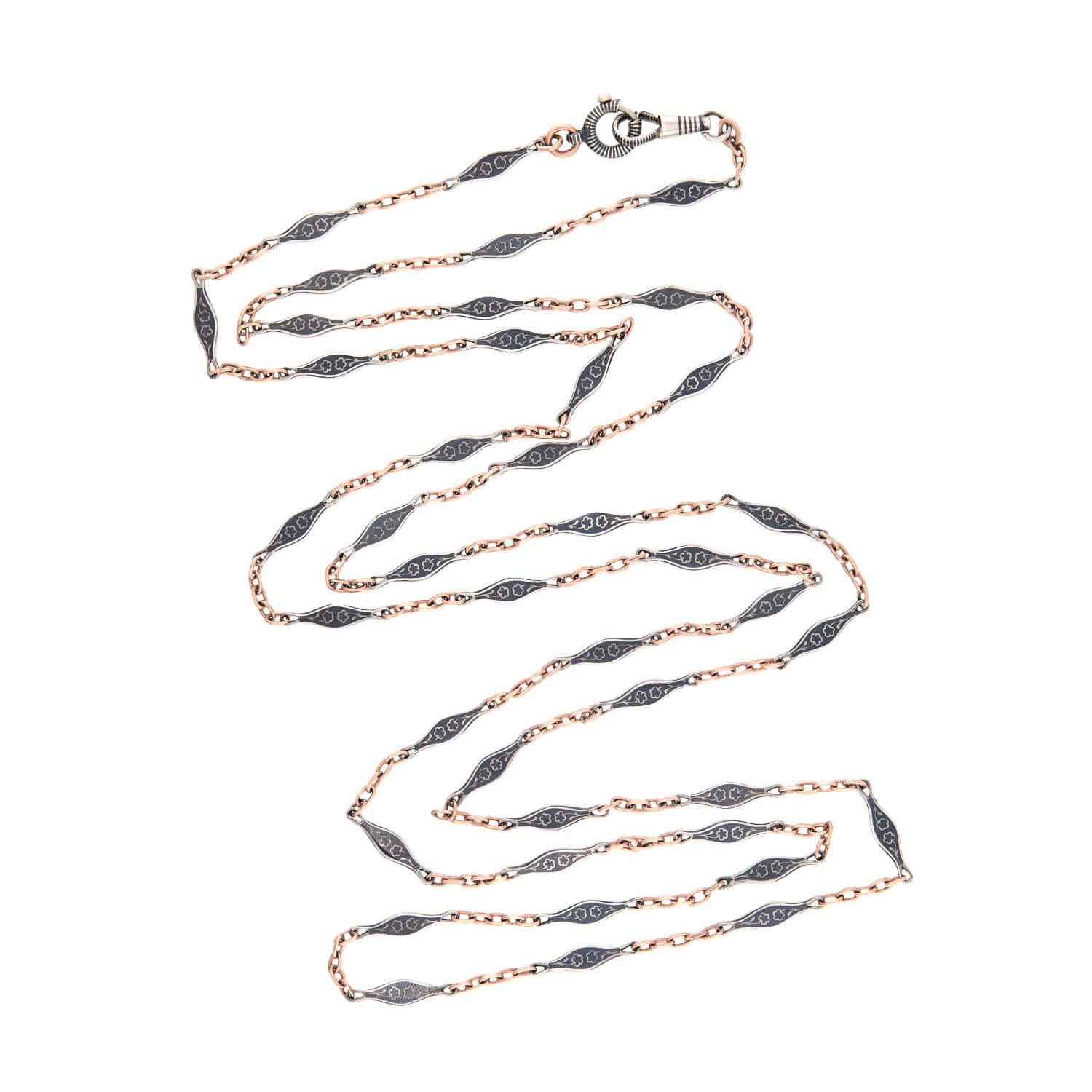 Victorian 9k/Sterling Silver Gold Niello Chain 58"