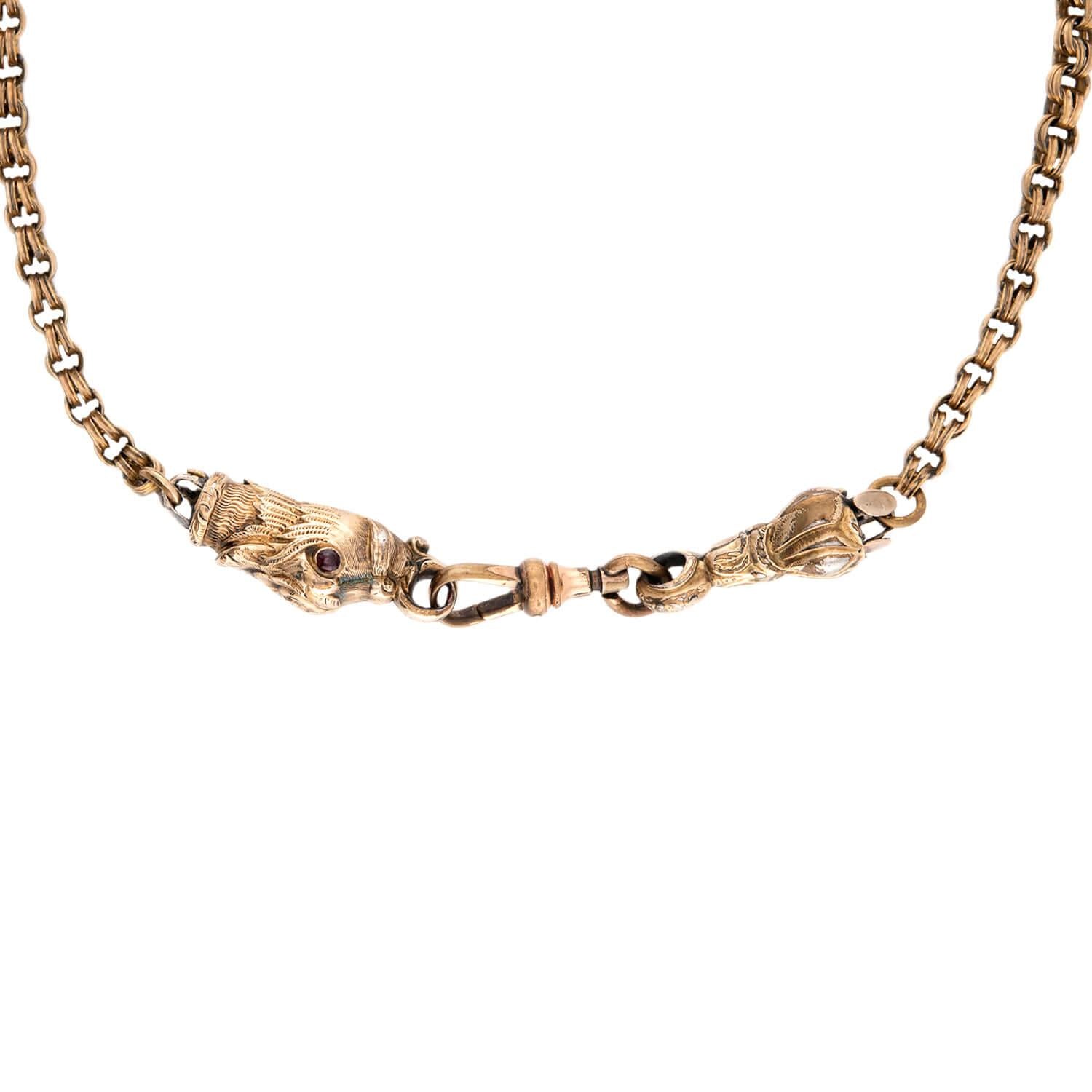 Victorian Gold-Filled Garnet Griffin-Motif Chain Necklace