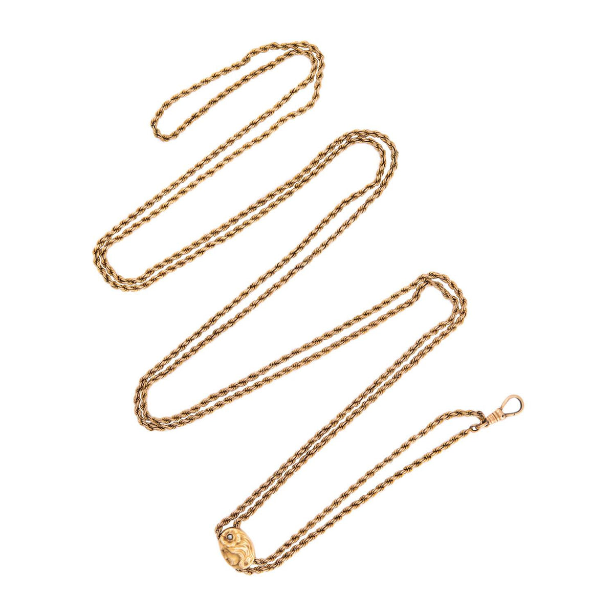 Art Nouveau Gold-Fill/14k Pearl Repoussé Slide Chain Necklace 48"