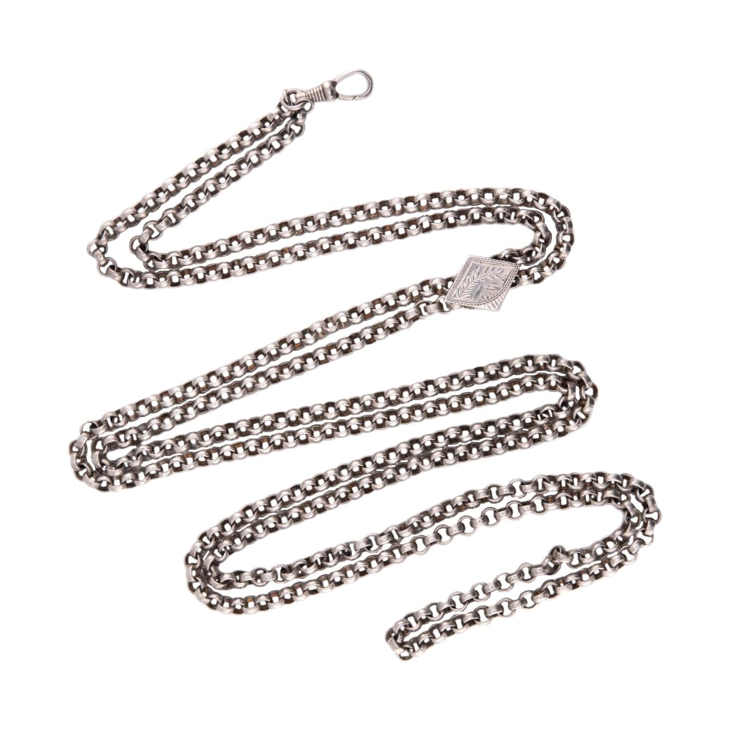 Victorian Sterling Silver Slide Chain Necklace 55"