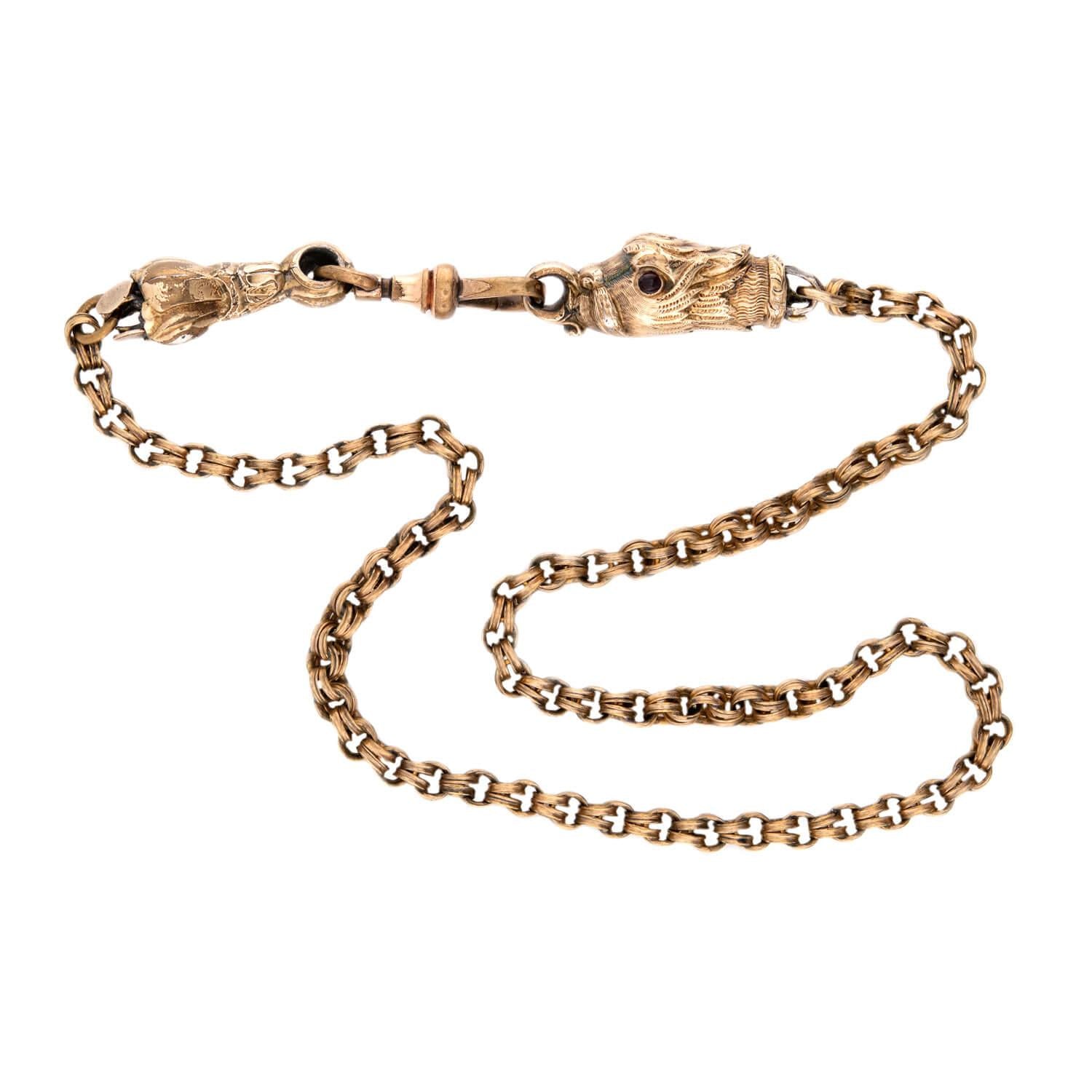 Victorian Gold-Filled Garnet Griffin-Motif Chain Necklace