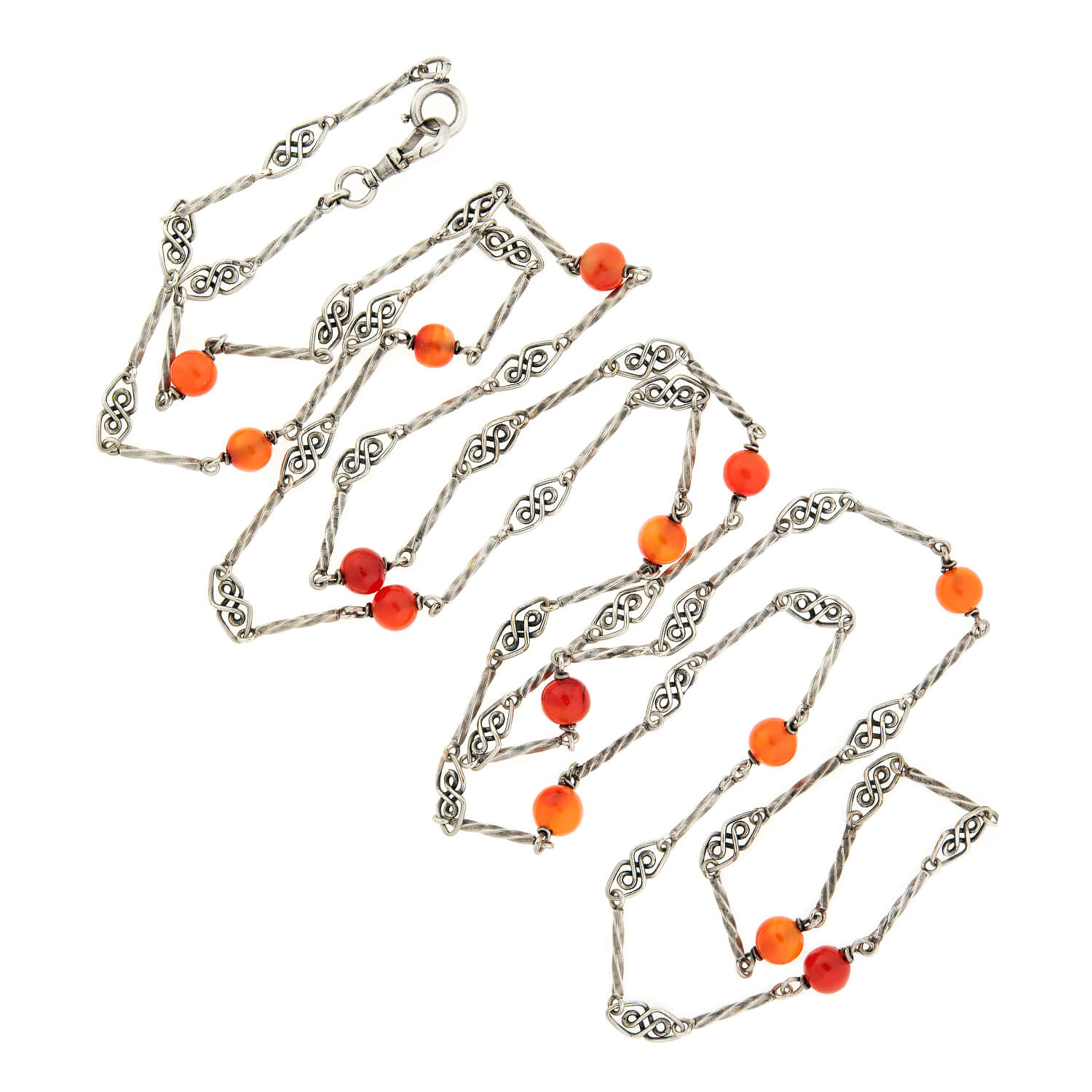 Art Deco Sterling Silver Carnelian Muff Chain