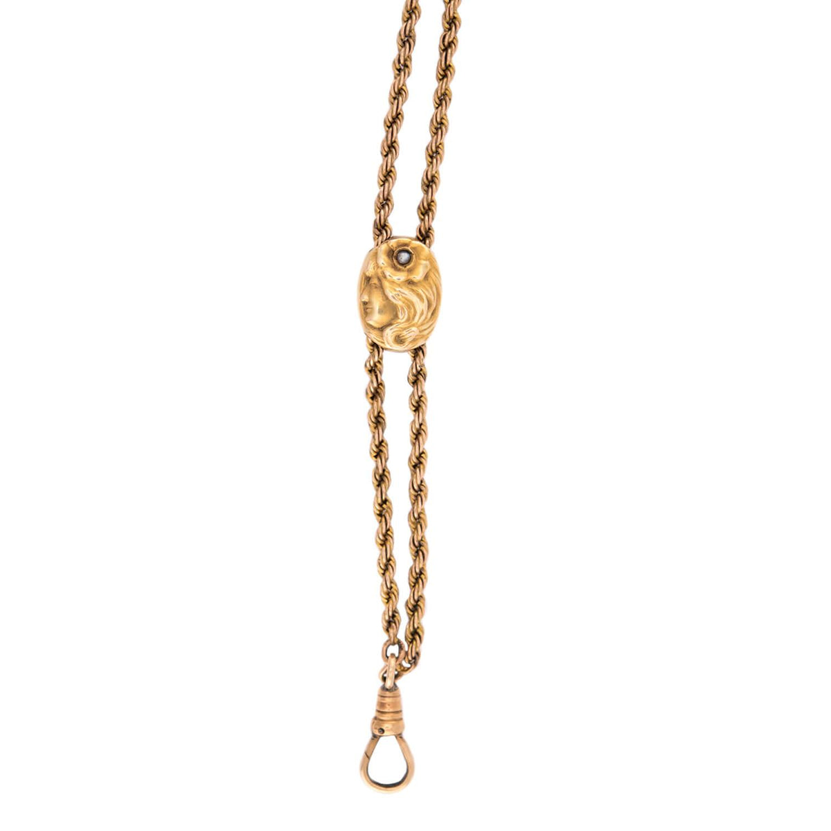 Art Nouveau Gold-Fill/14k Pearl Repoussé Slide Chain Necklace 48"