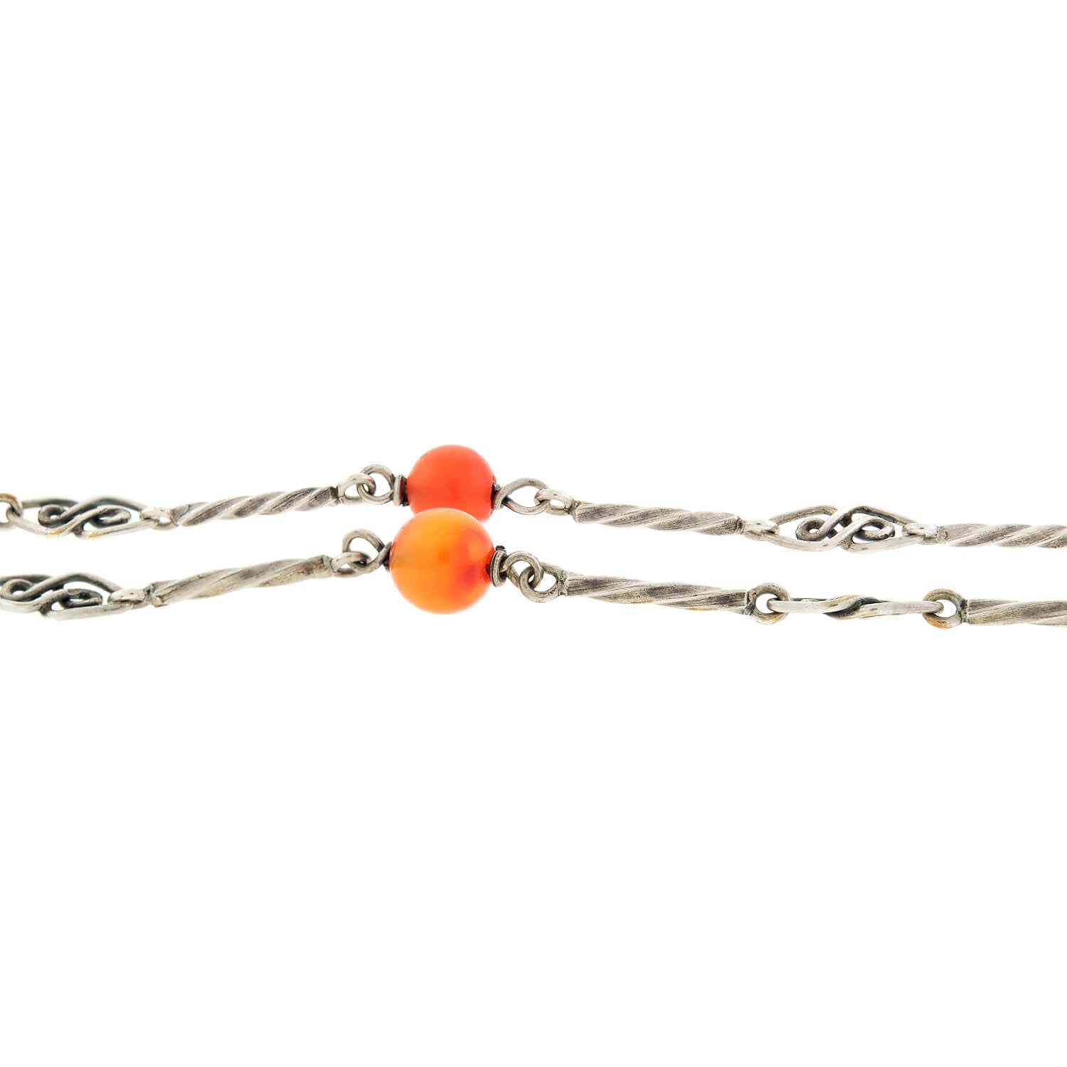 Art Deco Sterling Silver Carnelian Muff Chain