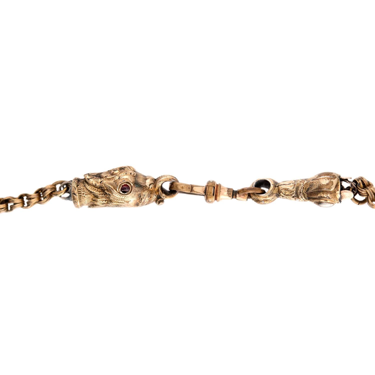 Victorian Gold-Filled Garnet Griffin-Motif Chain Necklace