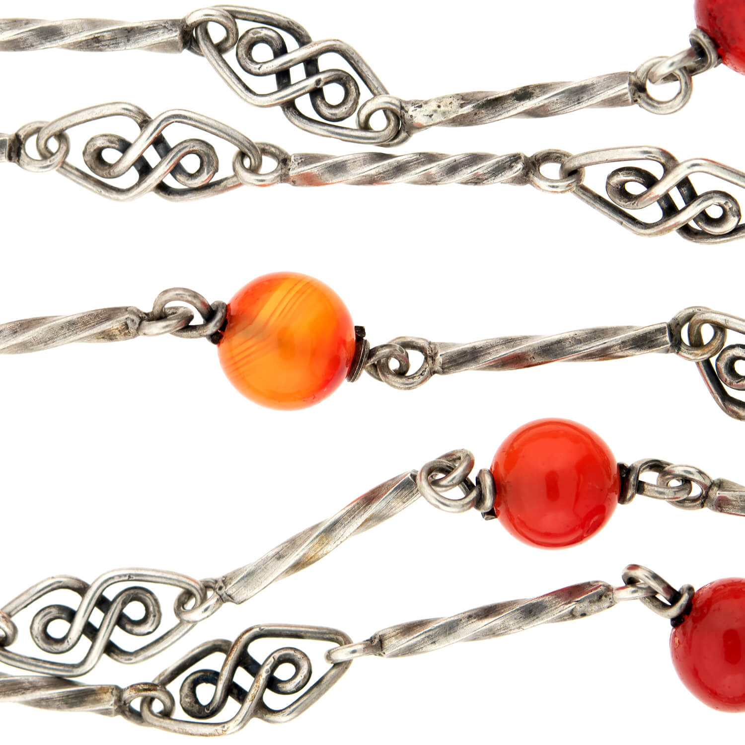 Art Deco Sterling Silver Carnelian Muff Chain