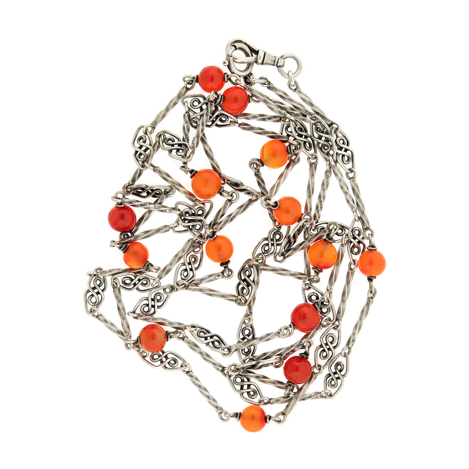 Art Deco Sterling Silver Carnelian Muff Chain