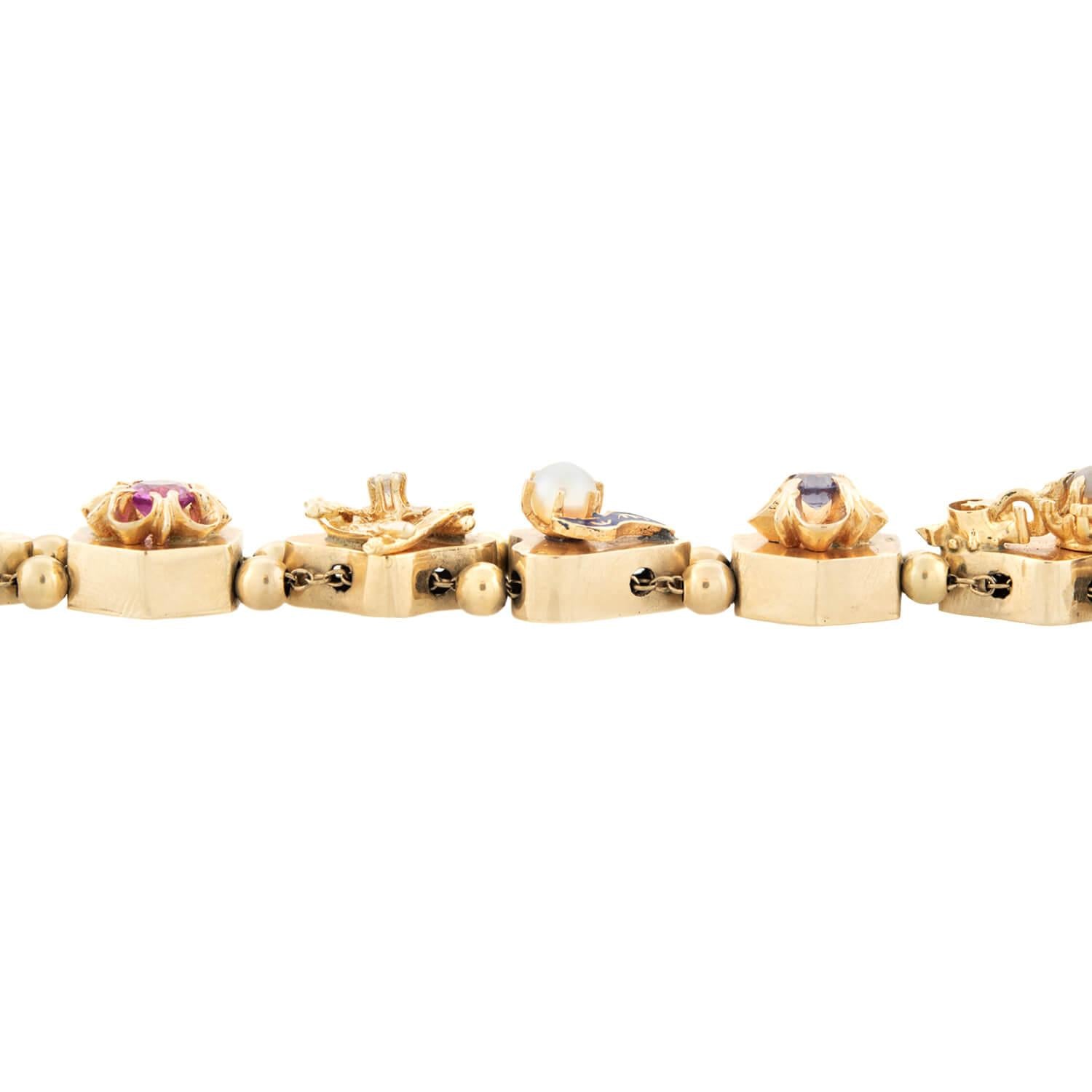 Vintage 14k Multi-Charm Slide Bracelet