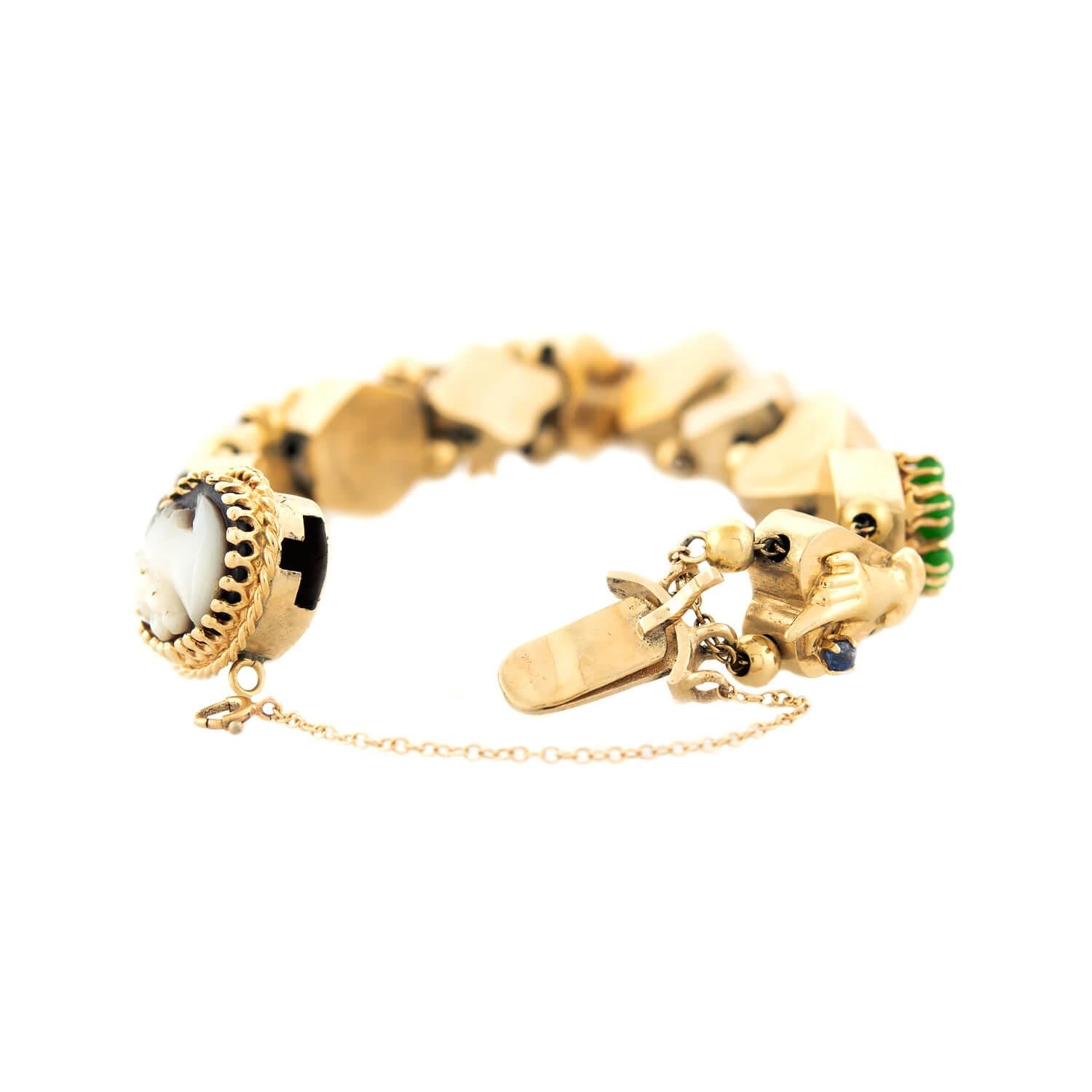 Vintage 14k Multi-Charm Slide Bracelet