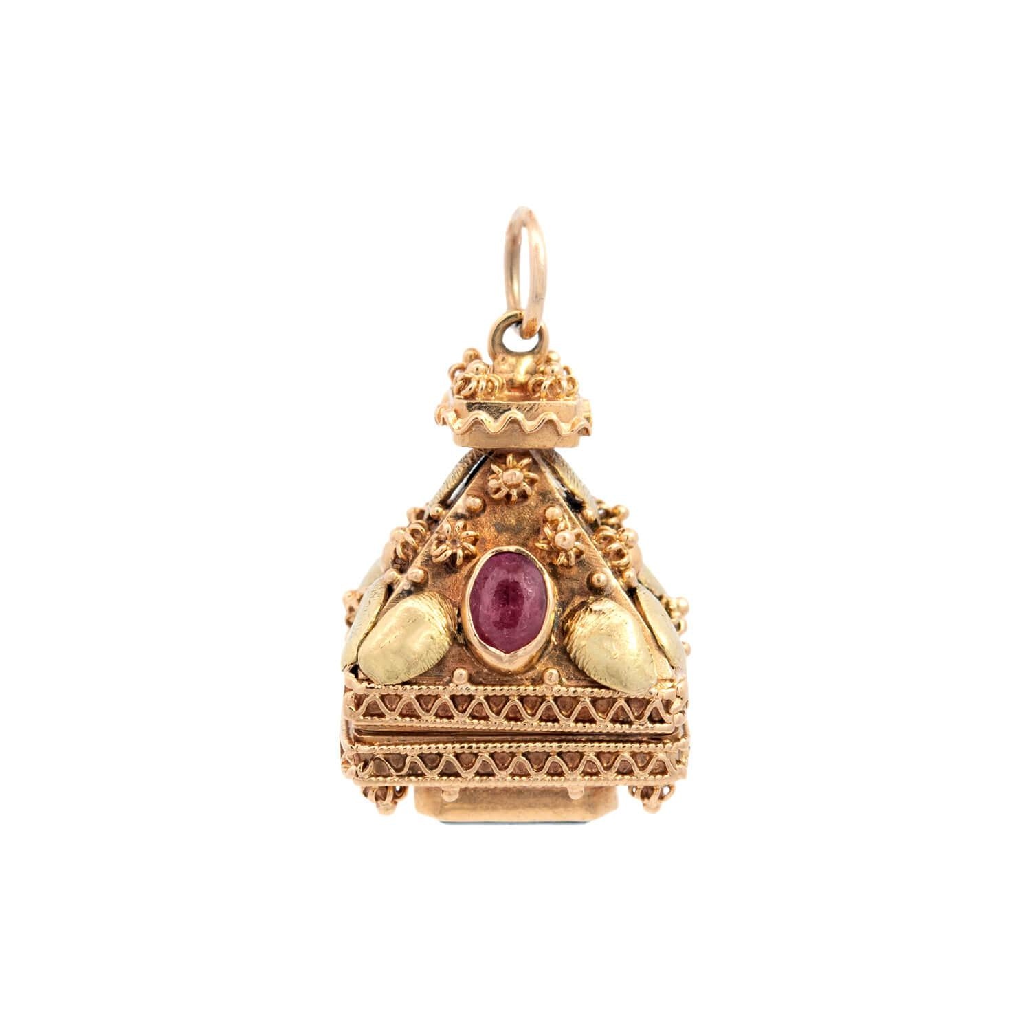 Estate Italian 18k Tourmaline Hidden Locket Fob