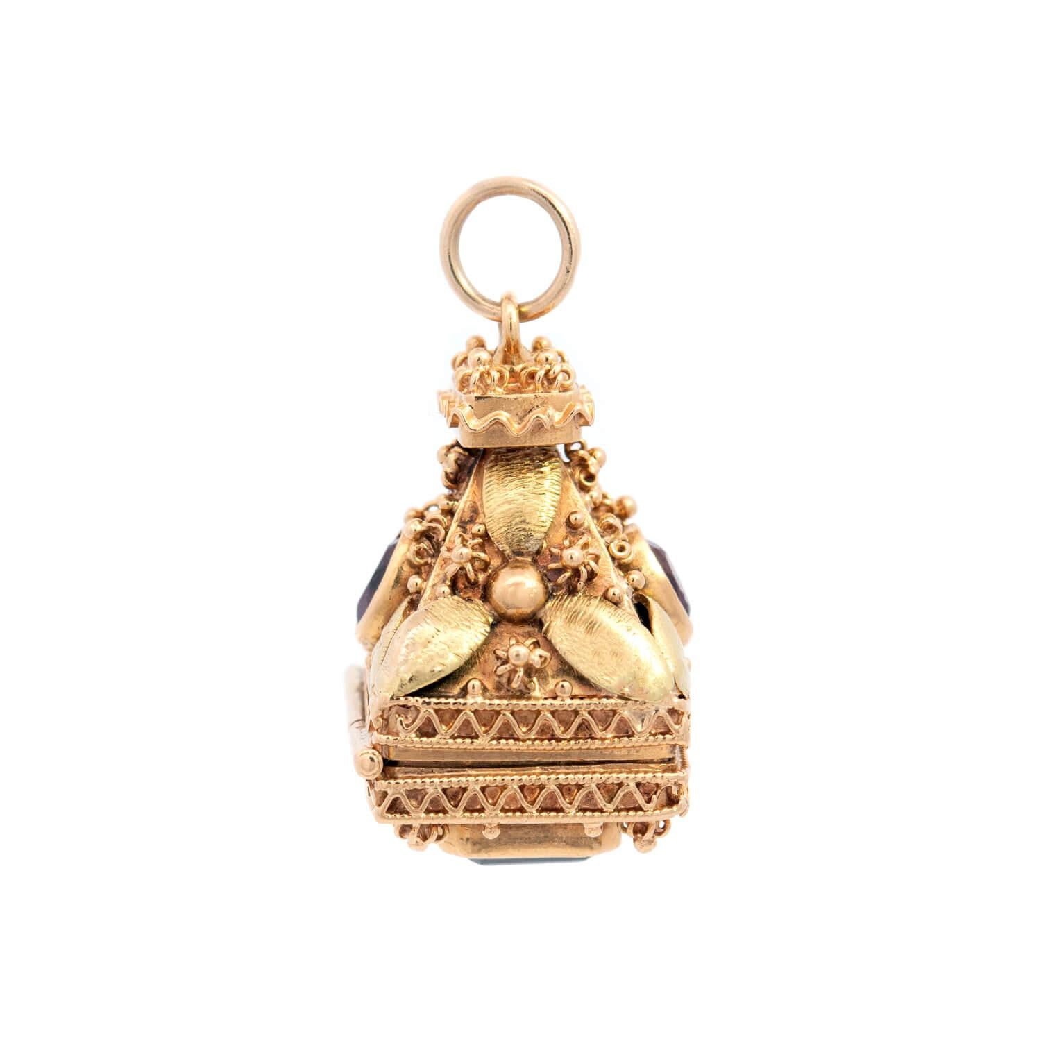 Estate Italian 18k Tourmaline Hidden Locket Fob