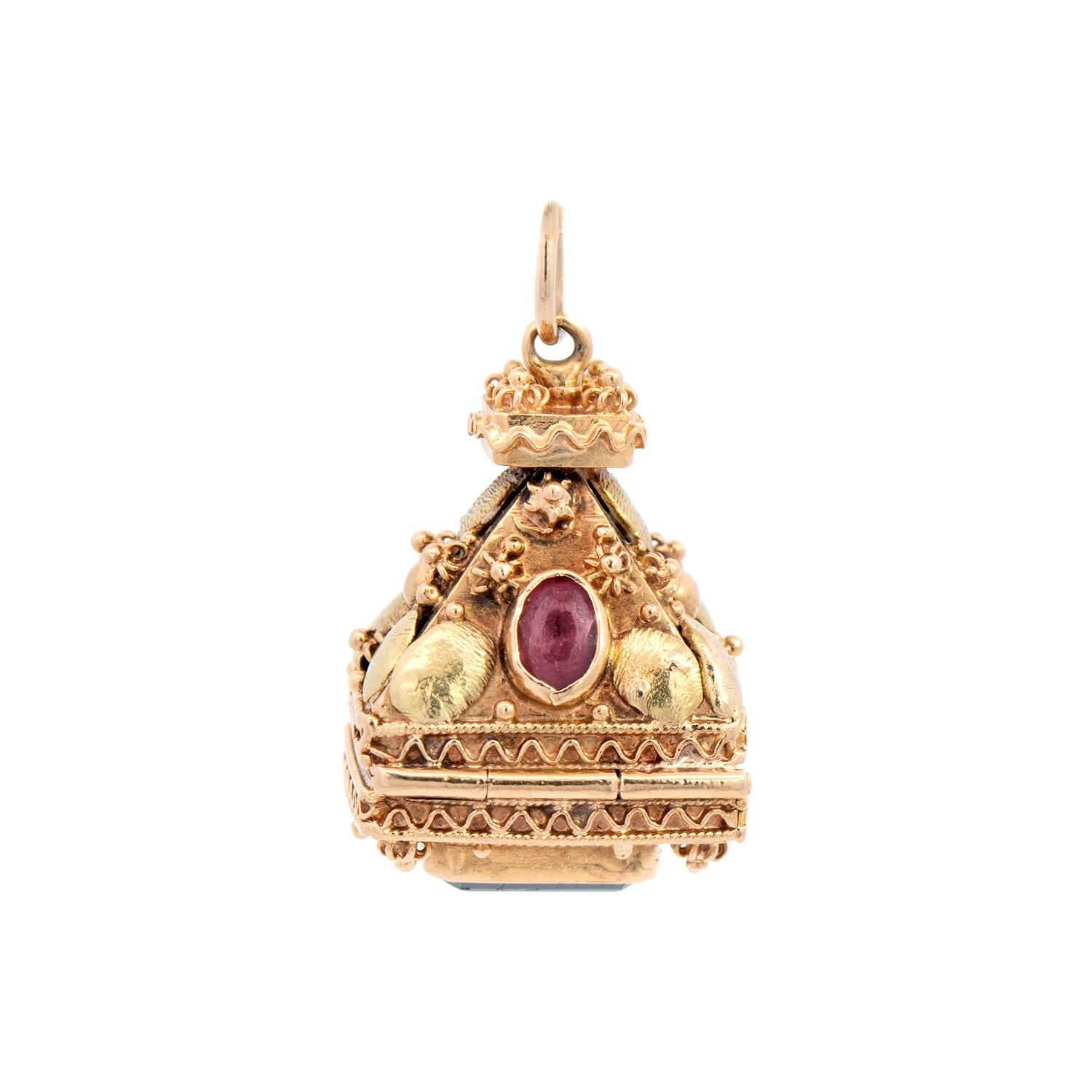 Estate Italian 18k Tourmaline Hidden Locket Fob