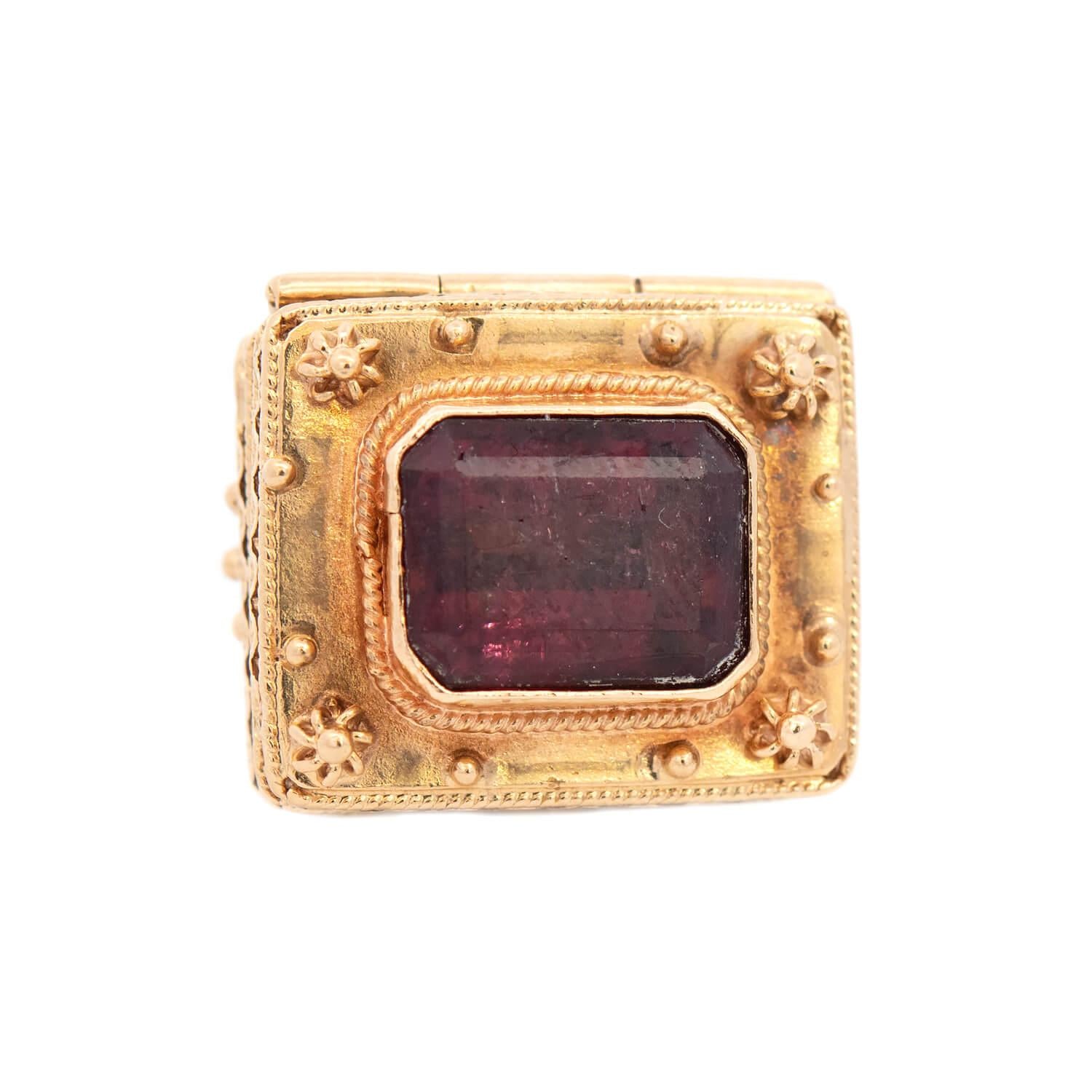 Estate Italian 18k Tourmaline Hidden Locket Fob