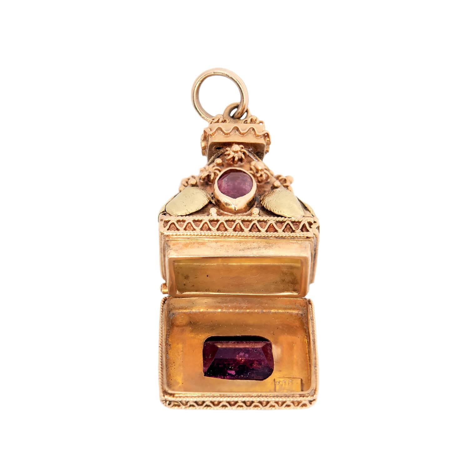 Estate Italian 18k Tourmaline Hidden Locket Fob