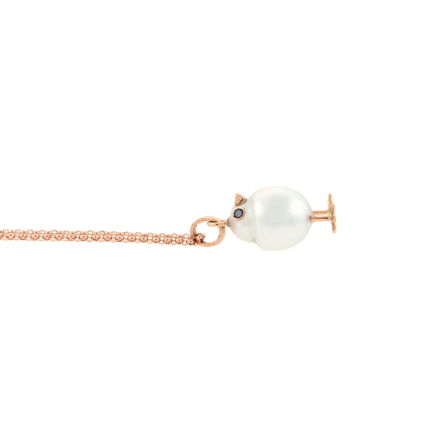 Estate South Sea Pearl Chicken Pendent w/14k Rose Gold Chain