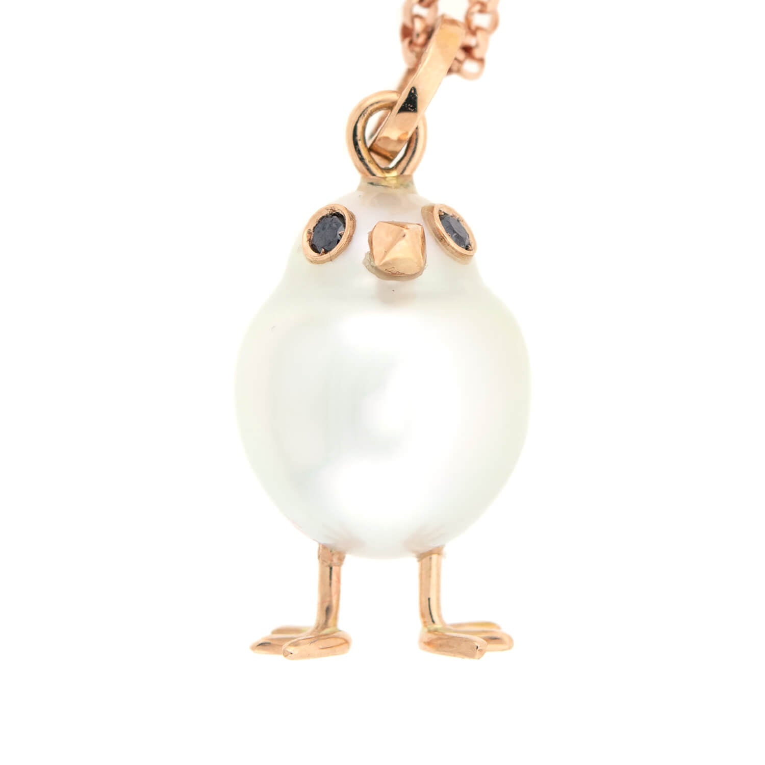 Estate South Sea Pearl Chicken Pendent w/14k Rose Gold Chain