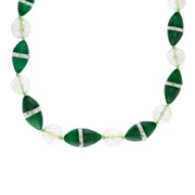 Art Deco Sterling Silver Chrysoprase and Rock Quartz Crystal Bead Necklace 16"