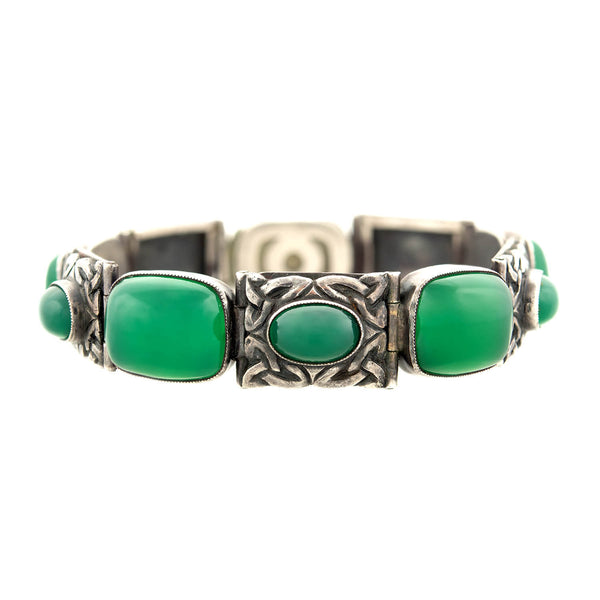 Art Deco Sterling Silver Chrysoprase Celtic Knot Bracelet
