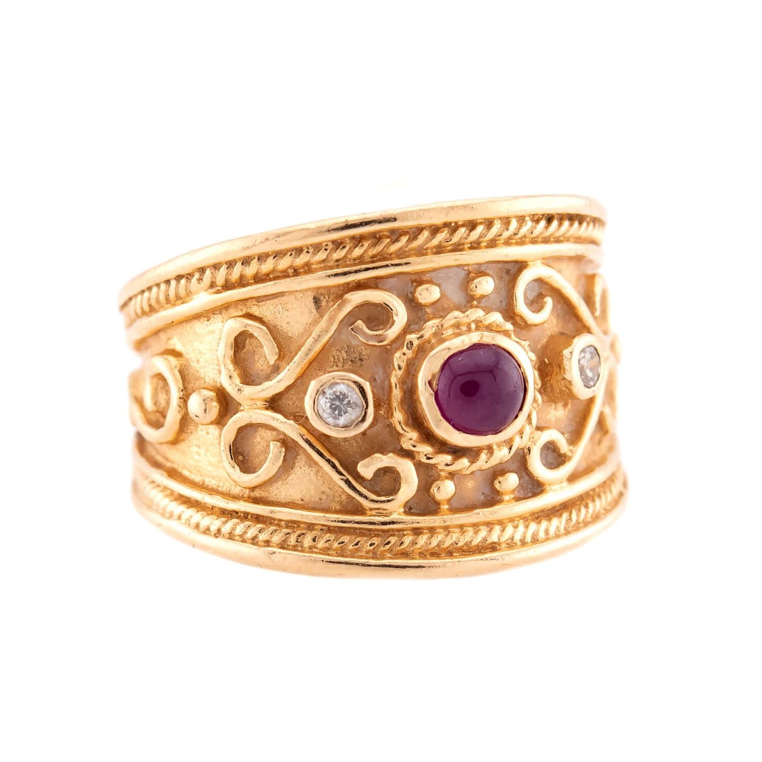 Estate 14k Ruby and Diamond Cigar Band