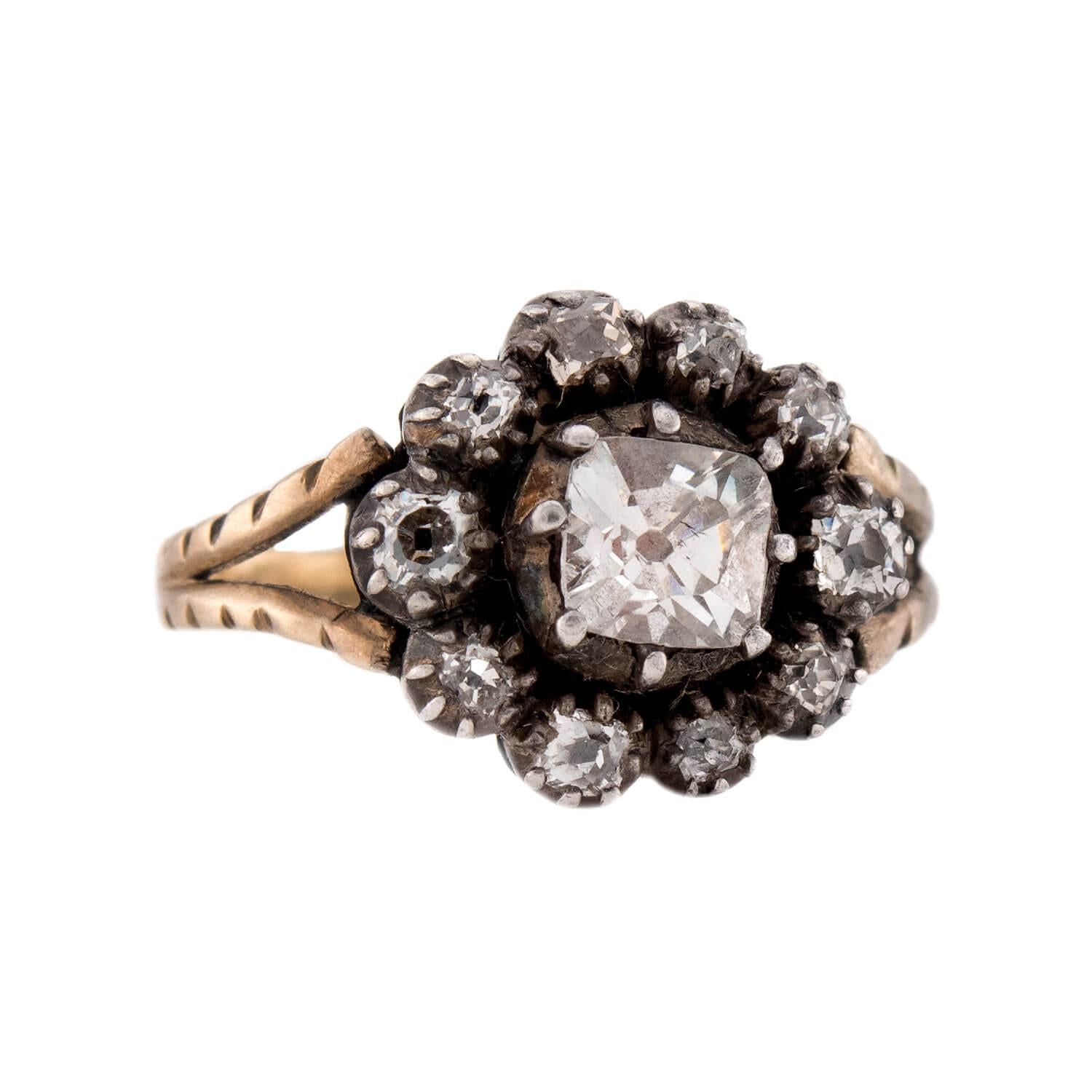 Georgian 14k/Sterling Silver Diamond Halo Ring