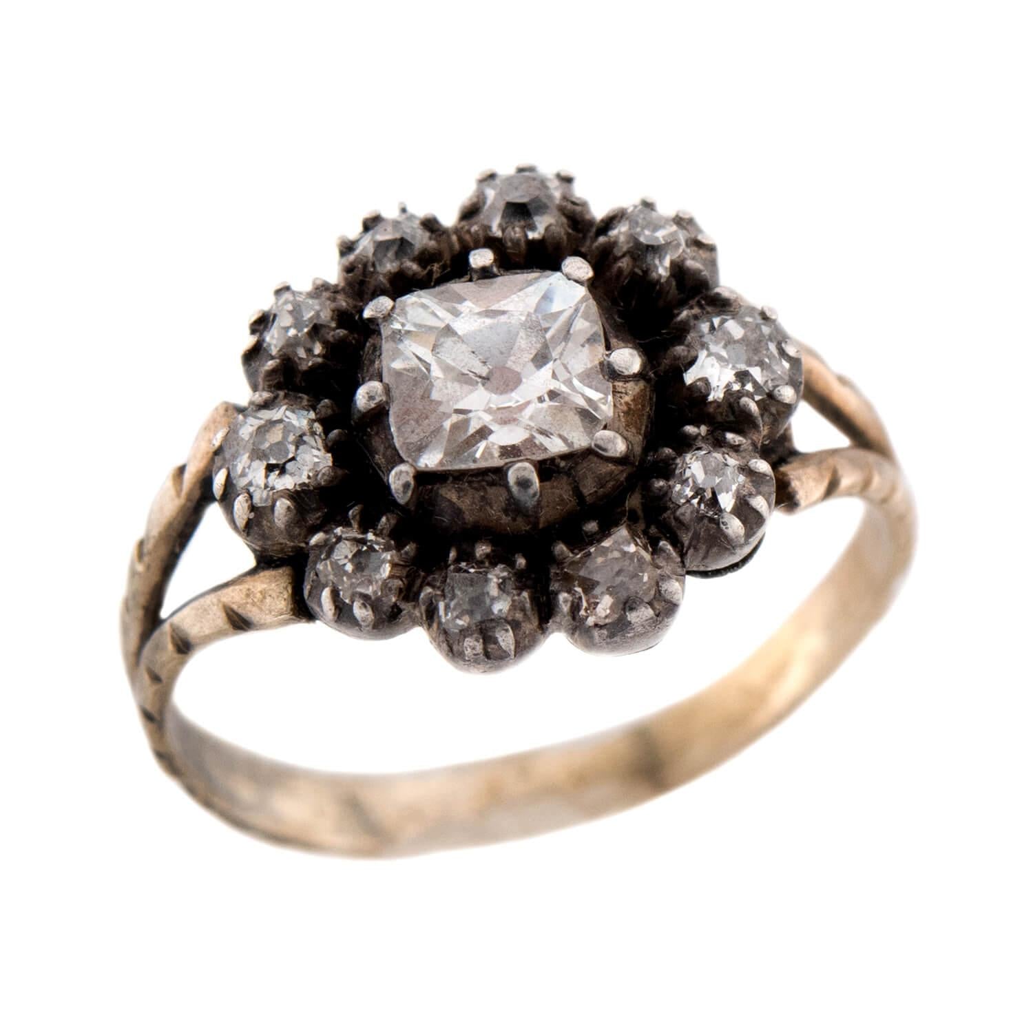 Georgian 14k/Sterling Silver Diamond Halo Ring