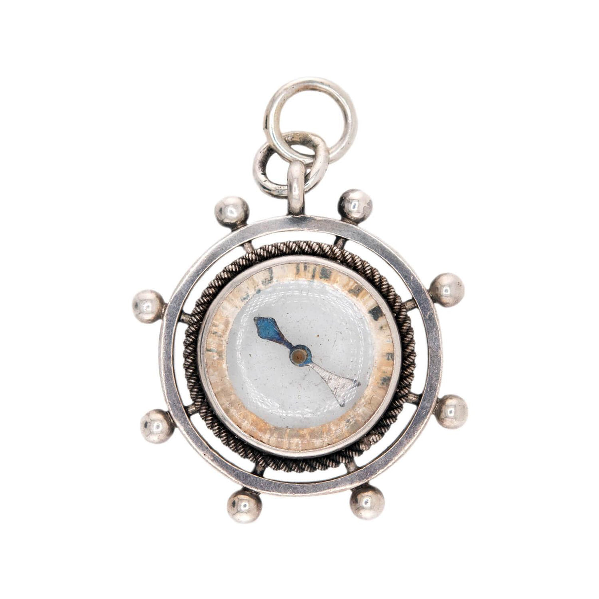 Victorian Sterling Silver Compass Wheel-Motif Pendant/Charm